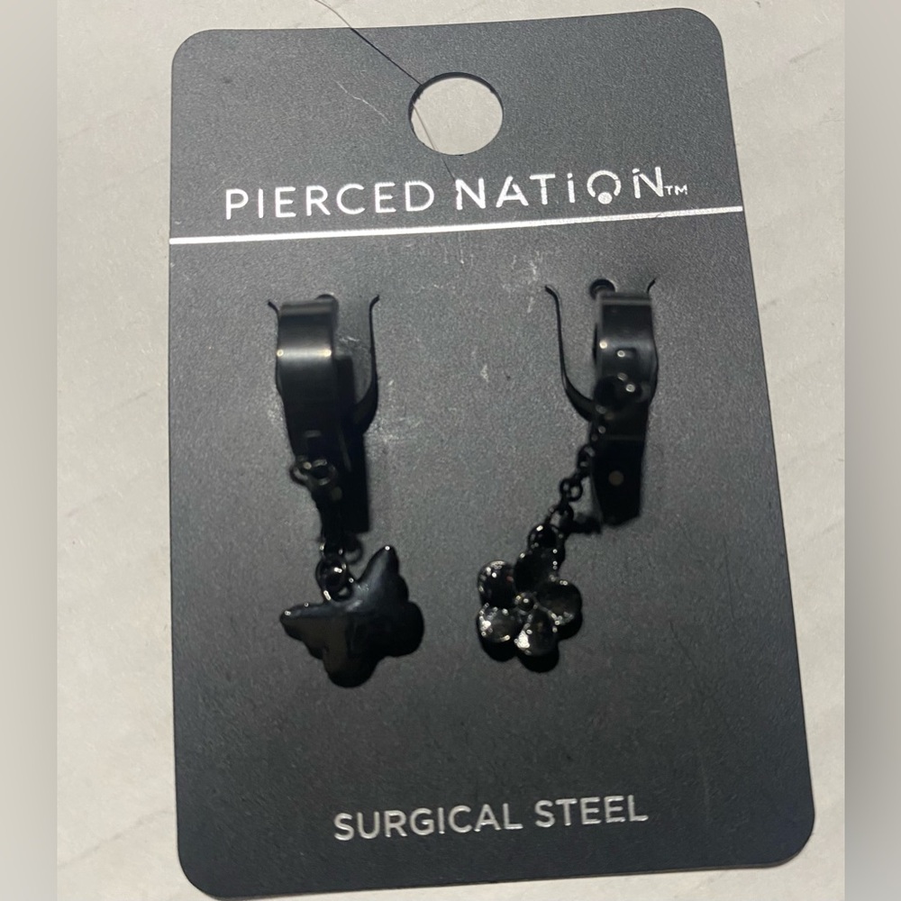 NEW Pierced Nation Black Hoop Earrings